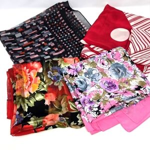 VINTAGE SCARF LOT OF 4 LIGHTWEIGHT SILK POLYESTER FLORAL ABSTRACT WOMEN OS